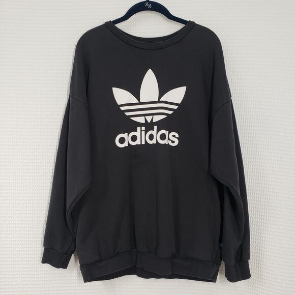 adidas Tops - Adidas Sweatshirt Womens XL Black Crewneck Oversized Faded Pockets Casual Goth